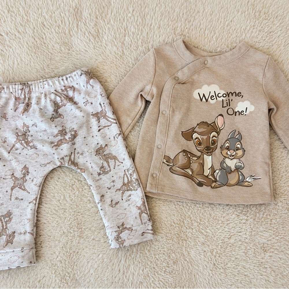 Disney Baby Bambi 2-Piece Outfit Set 6-9M 🦌✨ Neutral Cozy Set